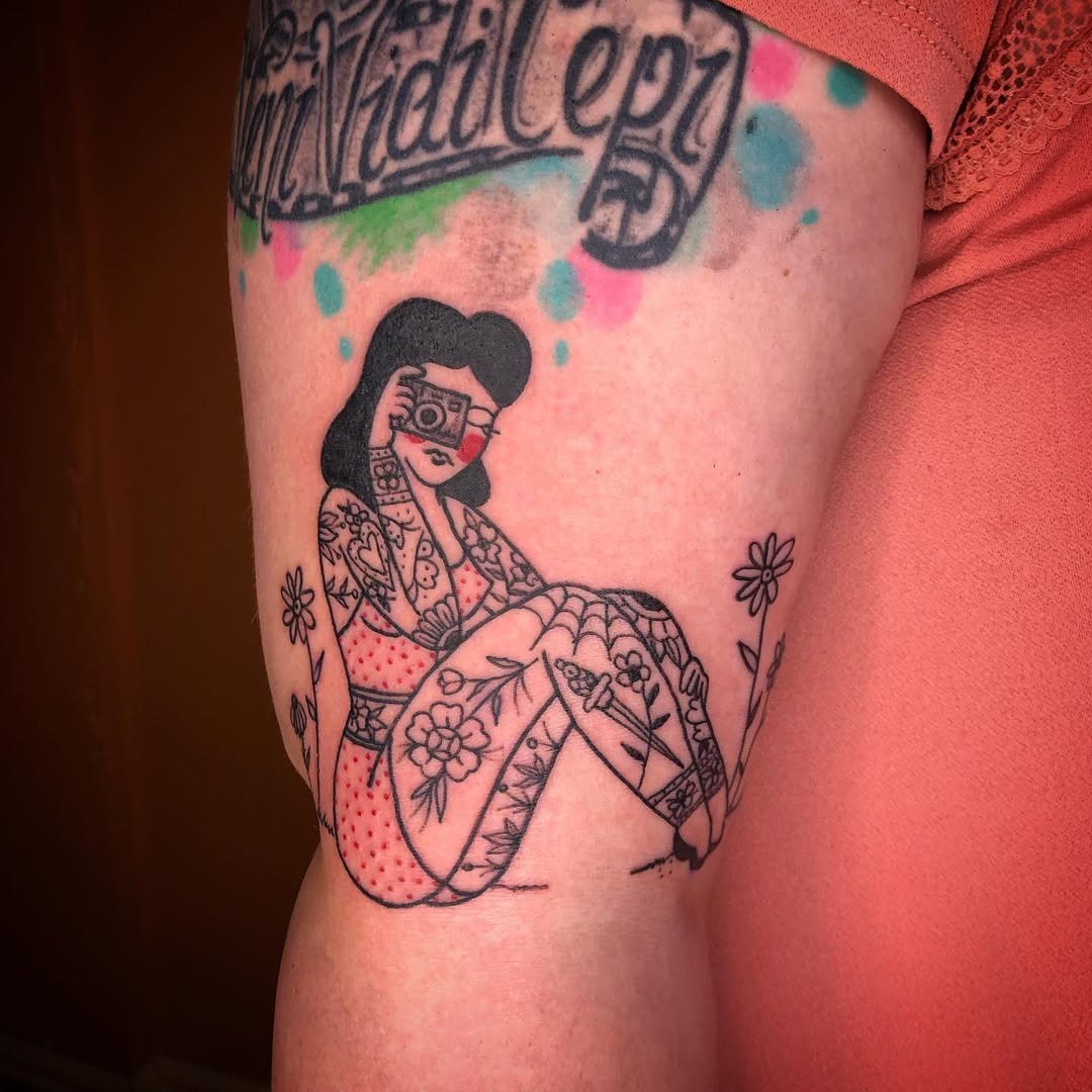 Stylish tattoo of a pin-up girl in bloom Tattoo Design