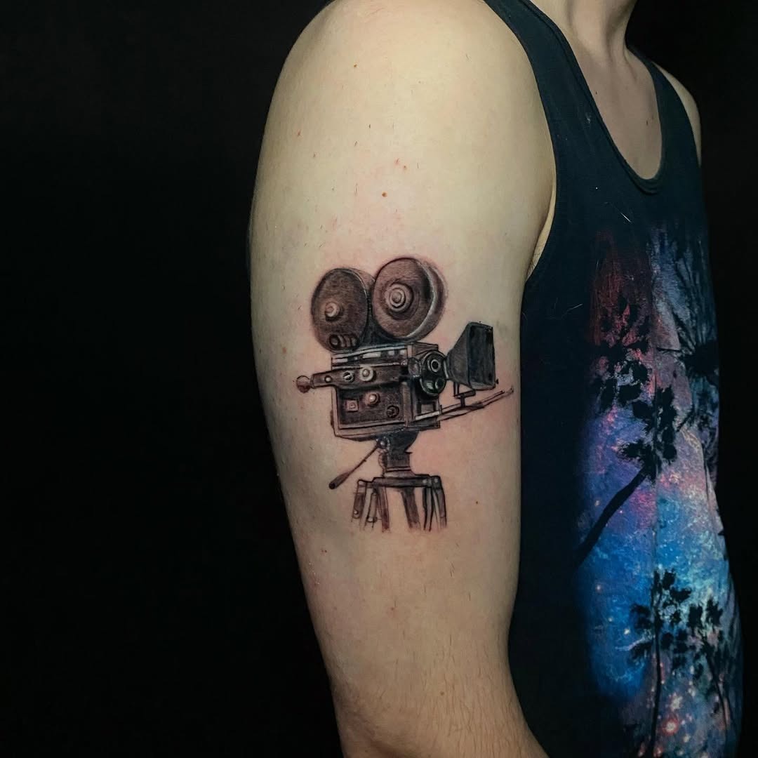 Vintage camera tattoo with intricate details Tattoo Design