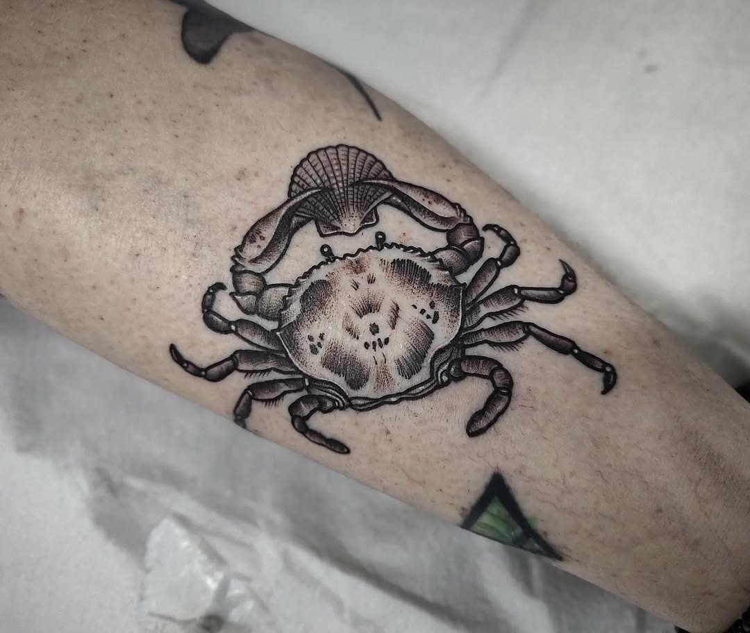 Bold Cancer Crab Tattoo in Black Ink Tattoo Design
