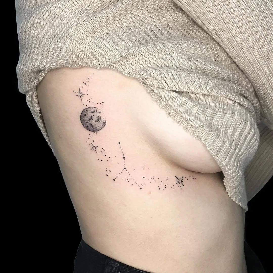 Celestial Cancer Zodiac Tattoo with Moon Design Tattoo Design