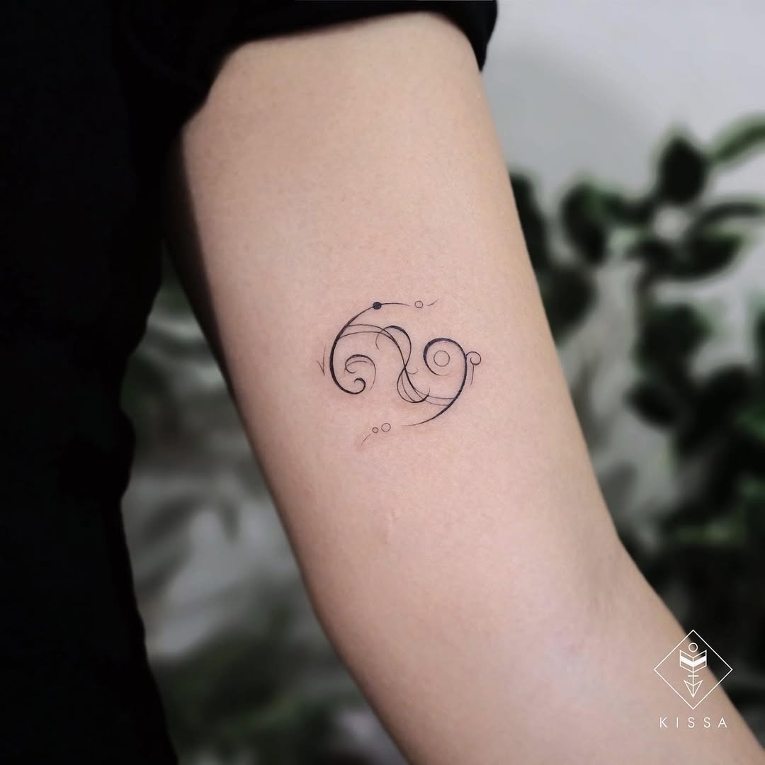 Elegant cancer zodiac tattoo design with curves Tattoo Design