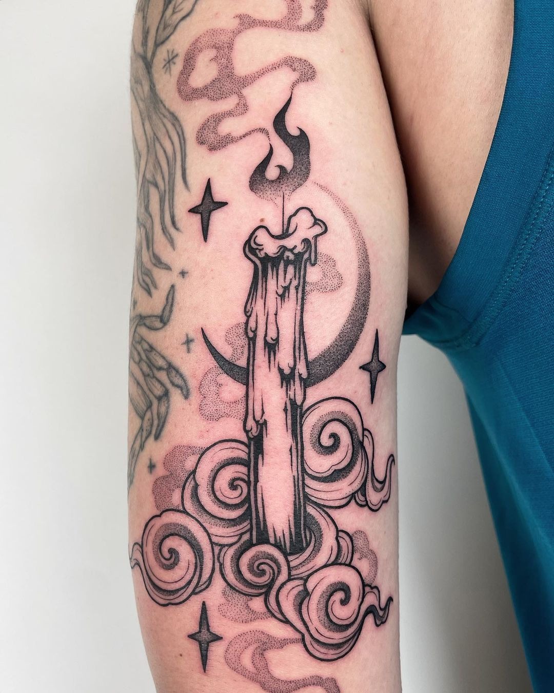 Candle and Skull with Dripping Wax Tattoo Design