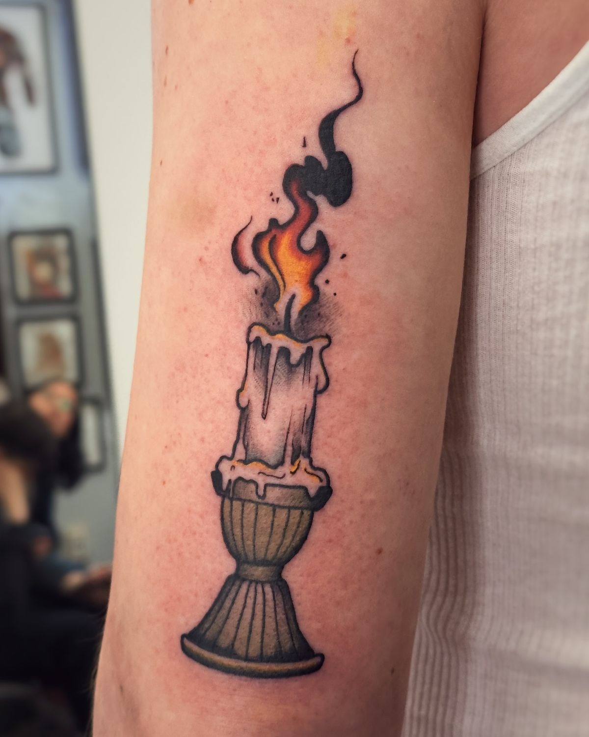 Classic Burning Candle in Traditional Style Tattoo Design