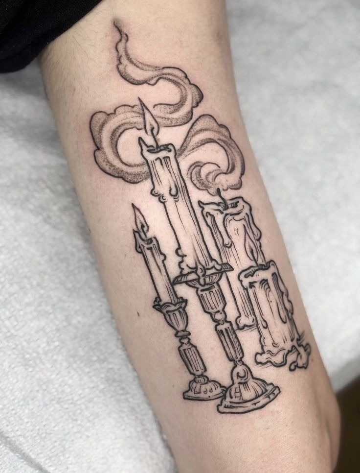 Cluster of Melting Gothic Candles Tattoo Design