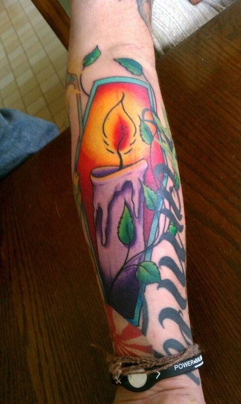Colorful Vintage Candle Frame Tattoo Tattoo Design