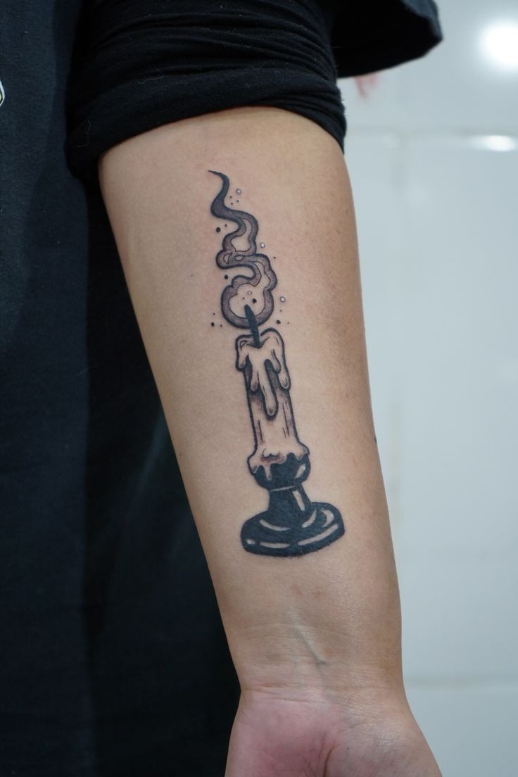 Simple Black Candle with Soft Smoke Tattoo Design