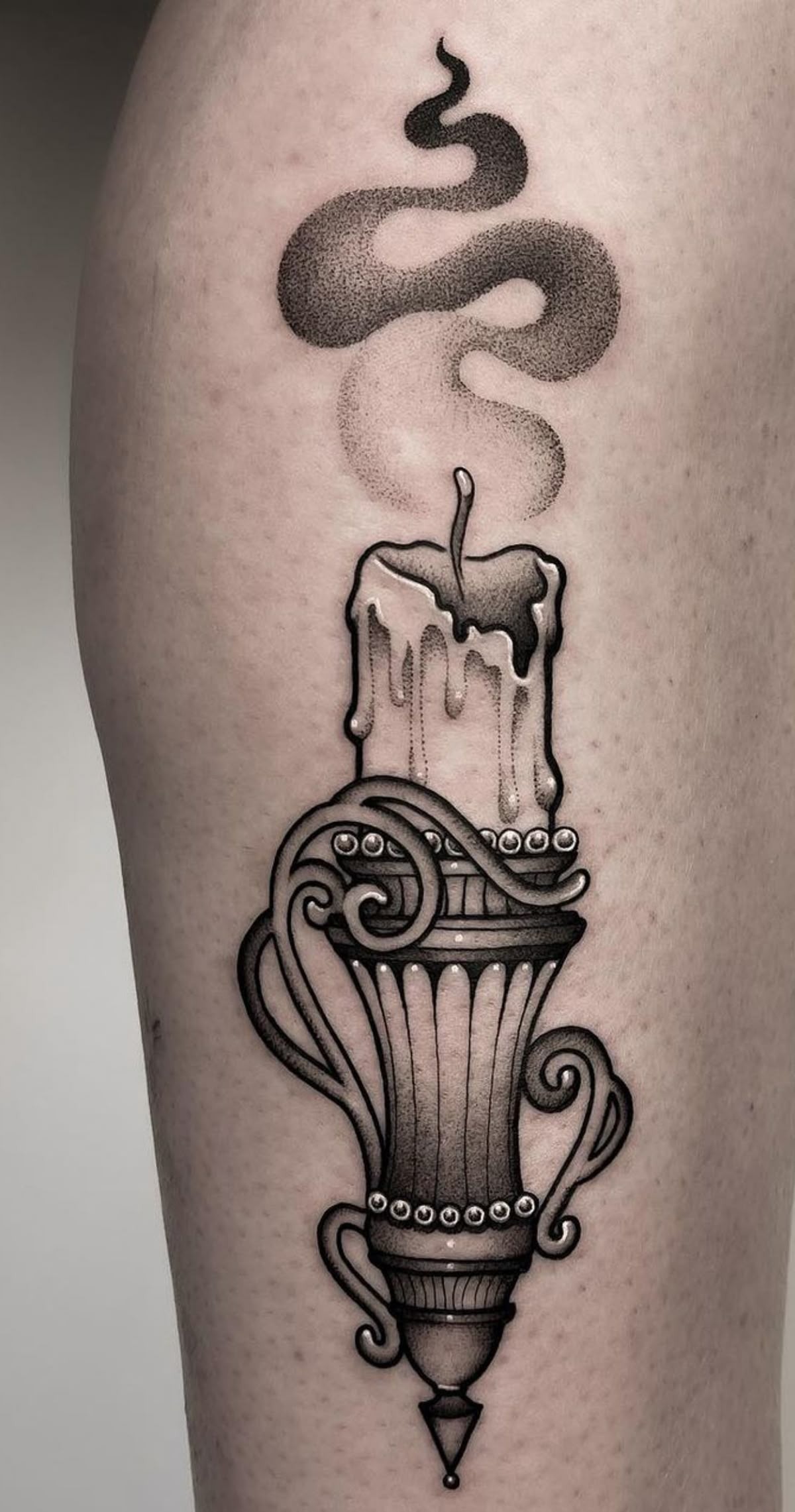 Vintage Melting Candle with Ornate Holder Tattoo Design
