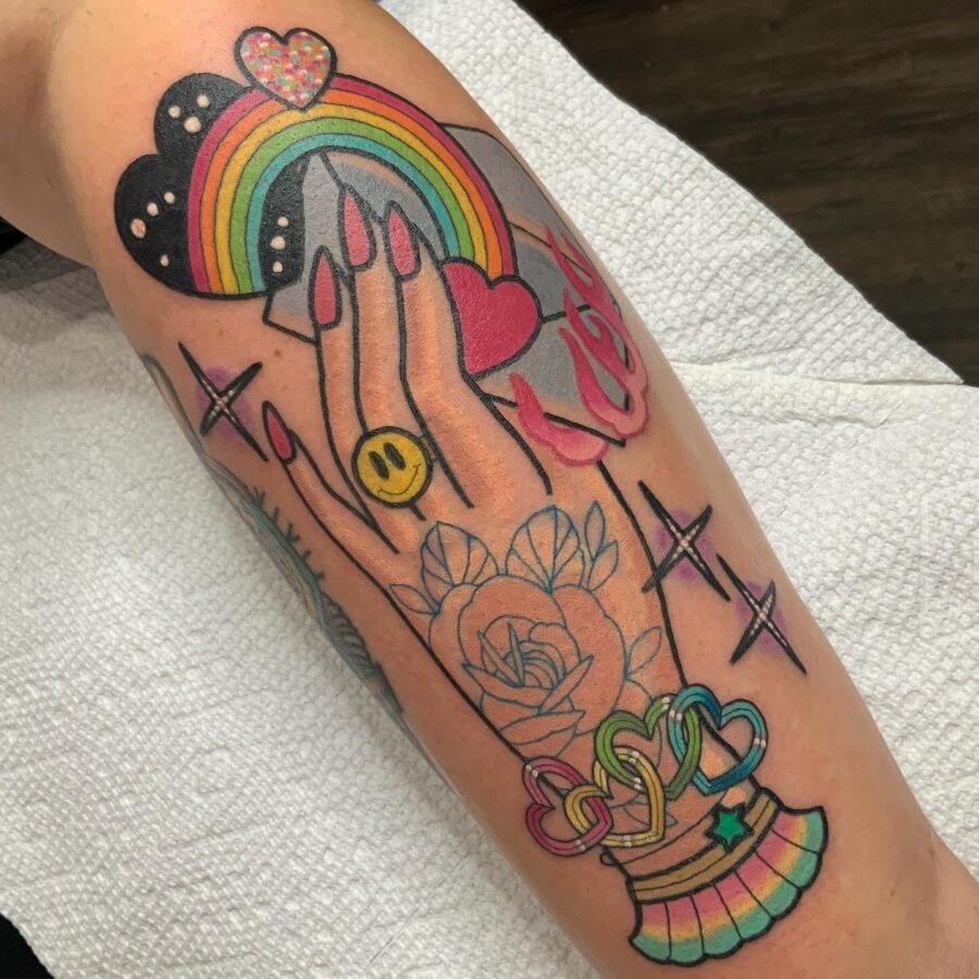 Bright and playful candy heart tattoo art Tattoo Design