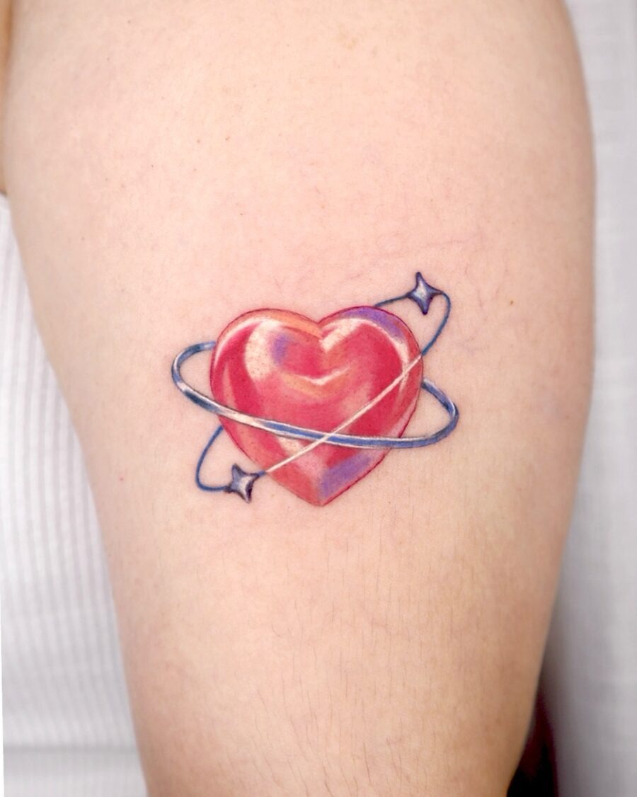 Bright heart tattoo with planetary orbit theme Tattoo Design