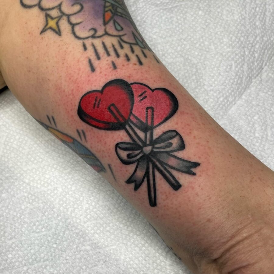 Charming candy heart tattoo with balloon vibes Tattoo Design