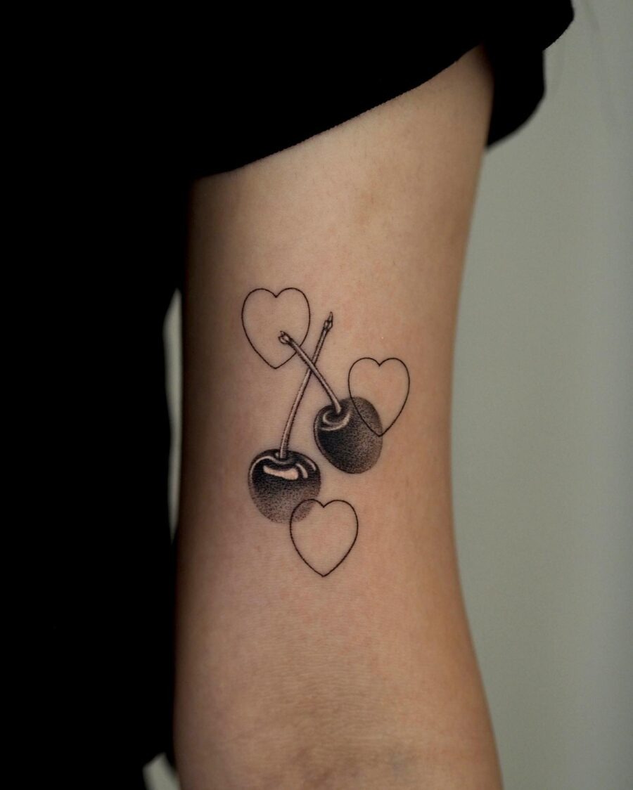 Charming cherry heart tattoo design inspiration Tattoo Design