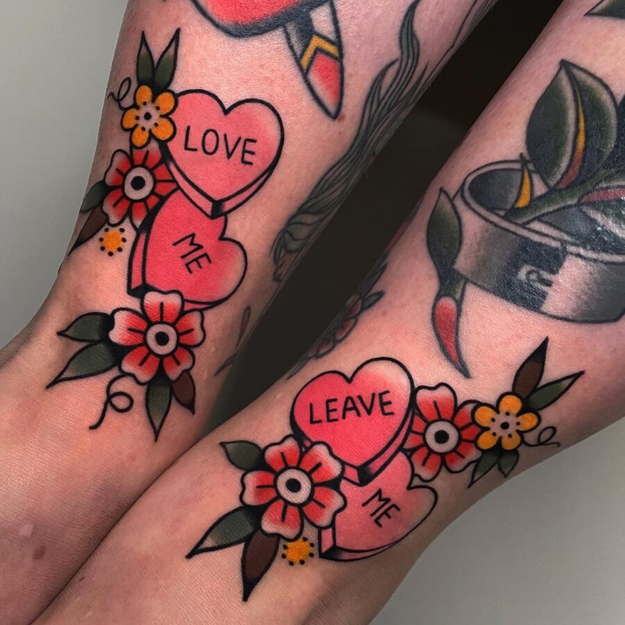 Charming pixelated candy heart tattoo design Tattoo Design