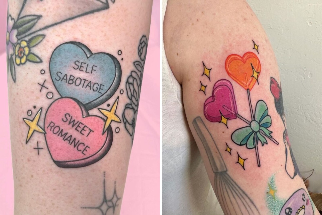 76+ Candy Heart Tattoo Ideas & Inspiration Featured Lookbook Collage