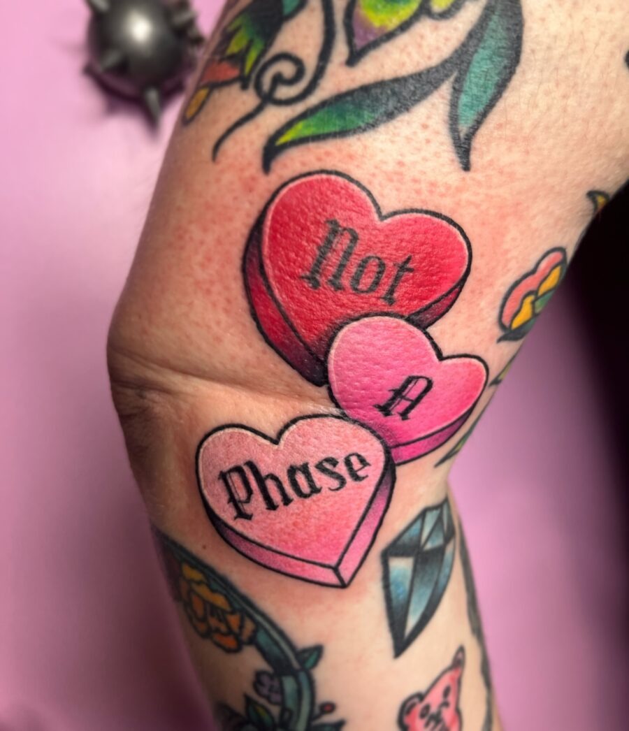 Playful and bold candy heart tattoo design Tattoo Design