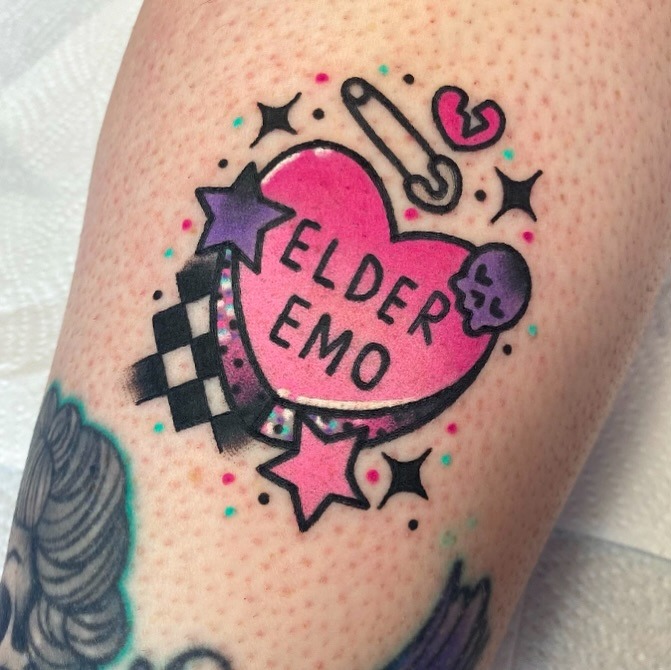 Playful and nostalgic elder emo tattoo design Tattoo Design