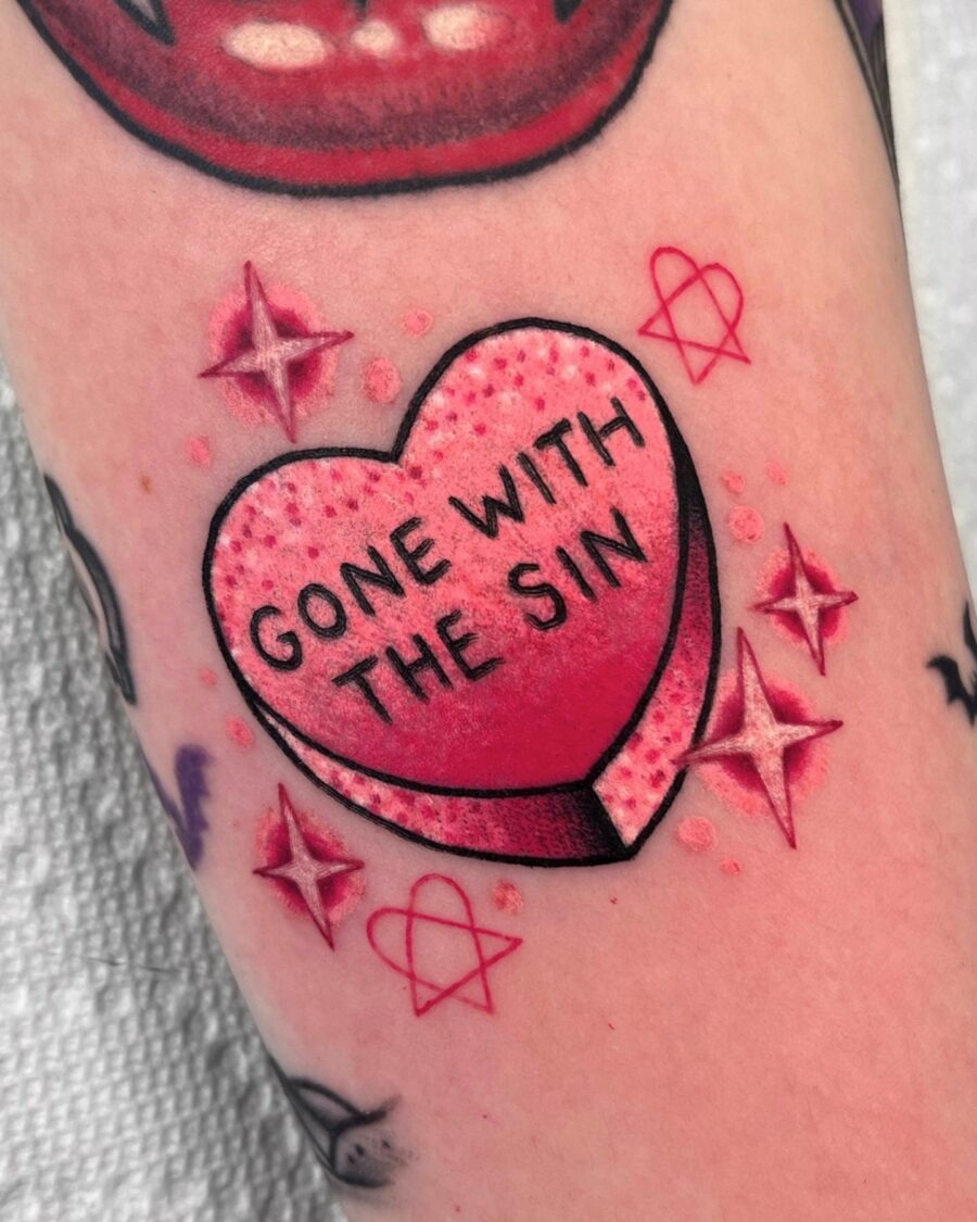 Playful candy heart tattoo with a twist Tattoo Design
