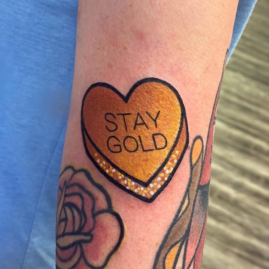 Vibrant Candy Heart Tattoo with a Message Tattoo Design