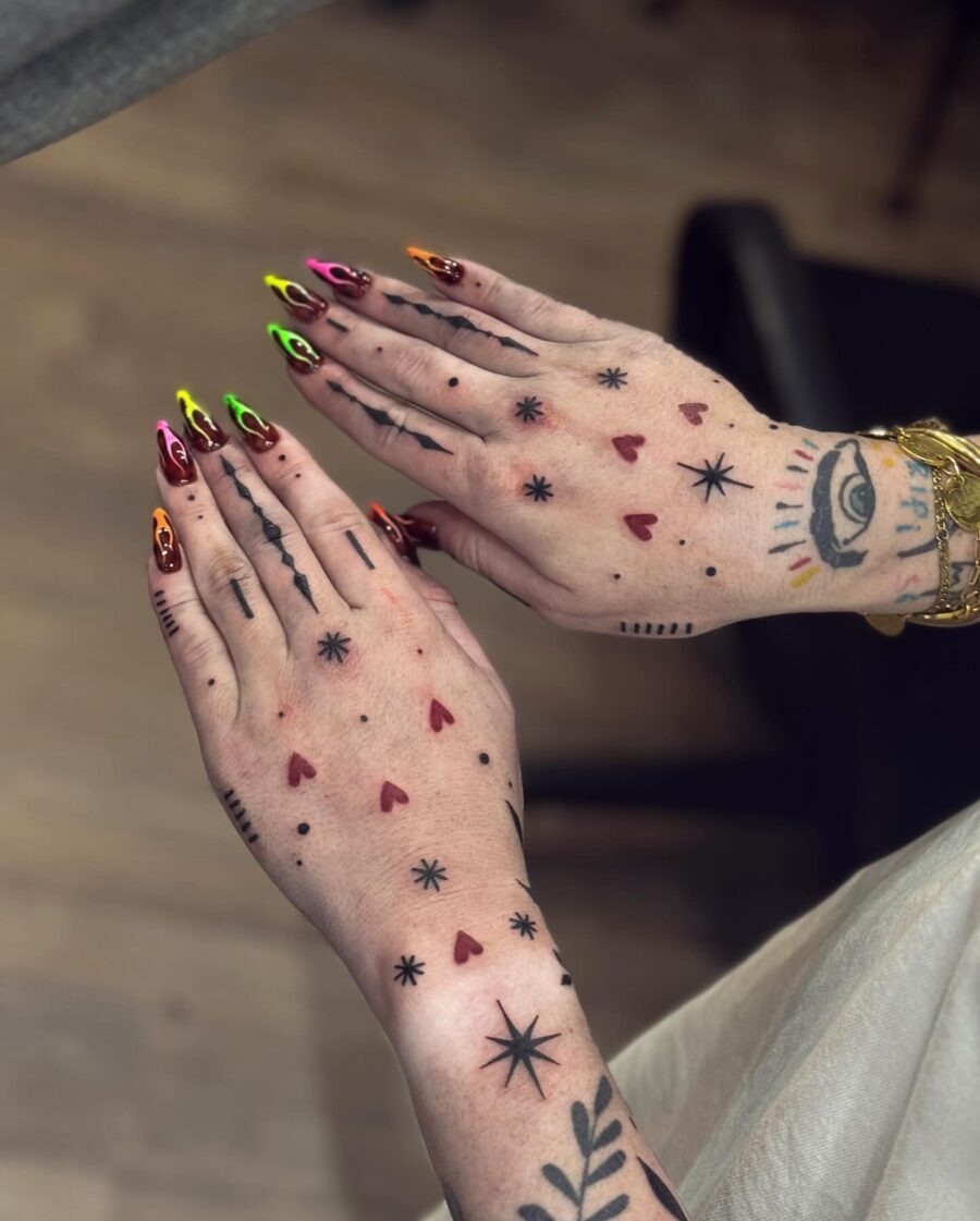 Vibrant Candy Heart Tattoos on Hands Tattoo Design