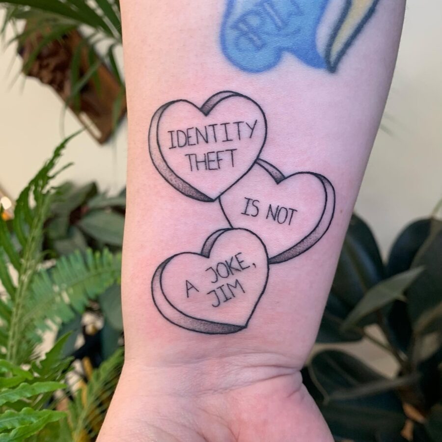 Whimsical candy hearts with a humorous twist Tattoo Design
