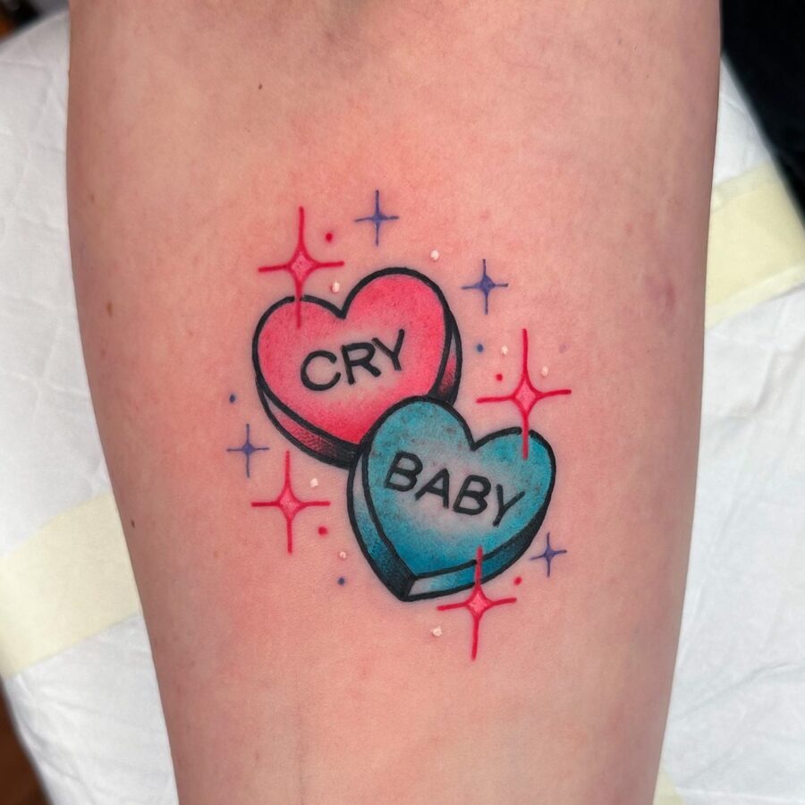 Whimsical candy hearts with playful phrases Tattoo Design