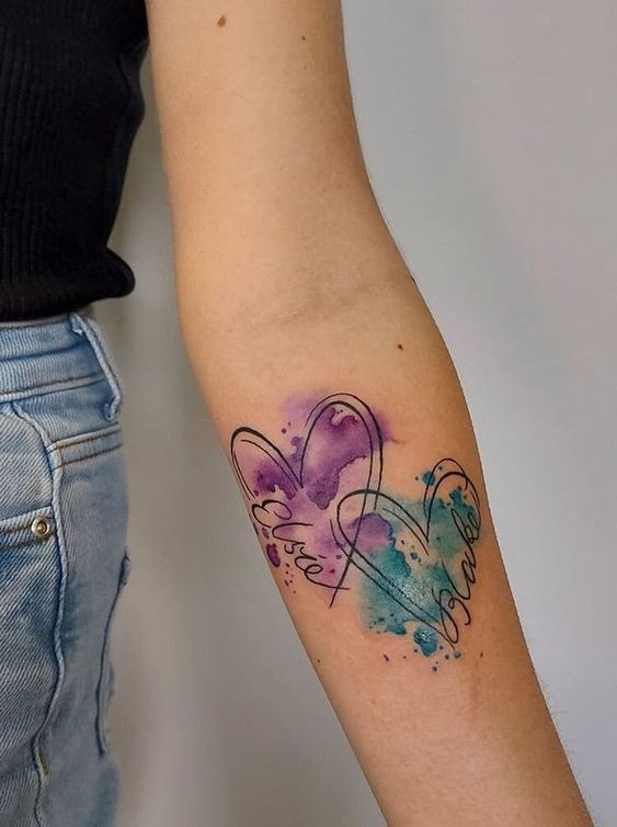 Vibrant Hearts and Names Tattoo Design