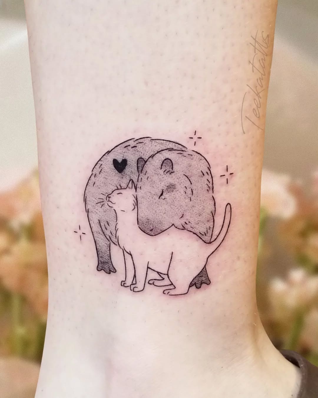 Charming capybara and cat love tattoo design Tattoo Design