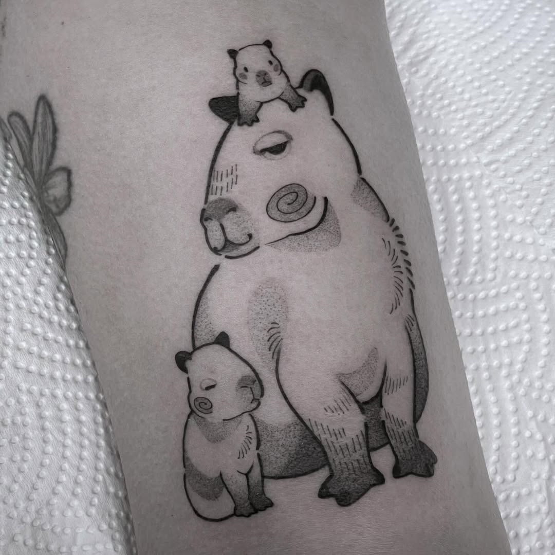 Charming capybara family tattoo design Tattoo Design