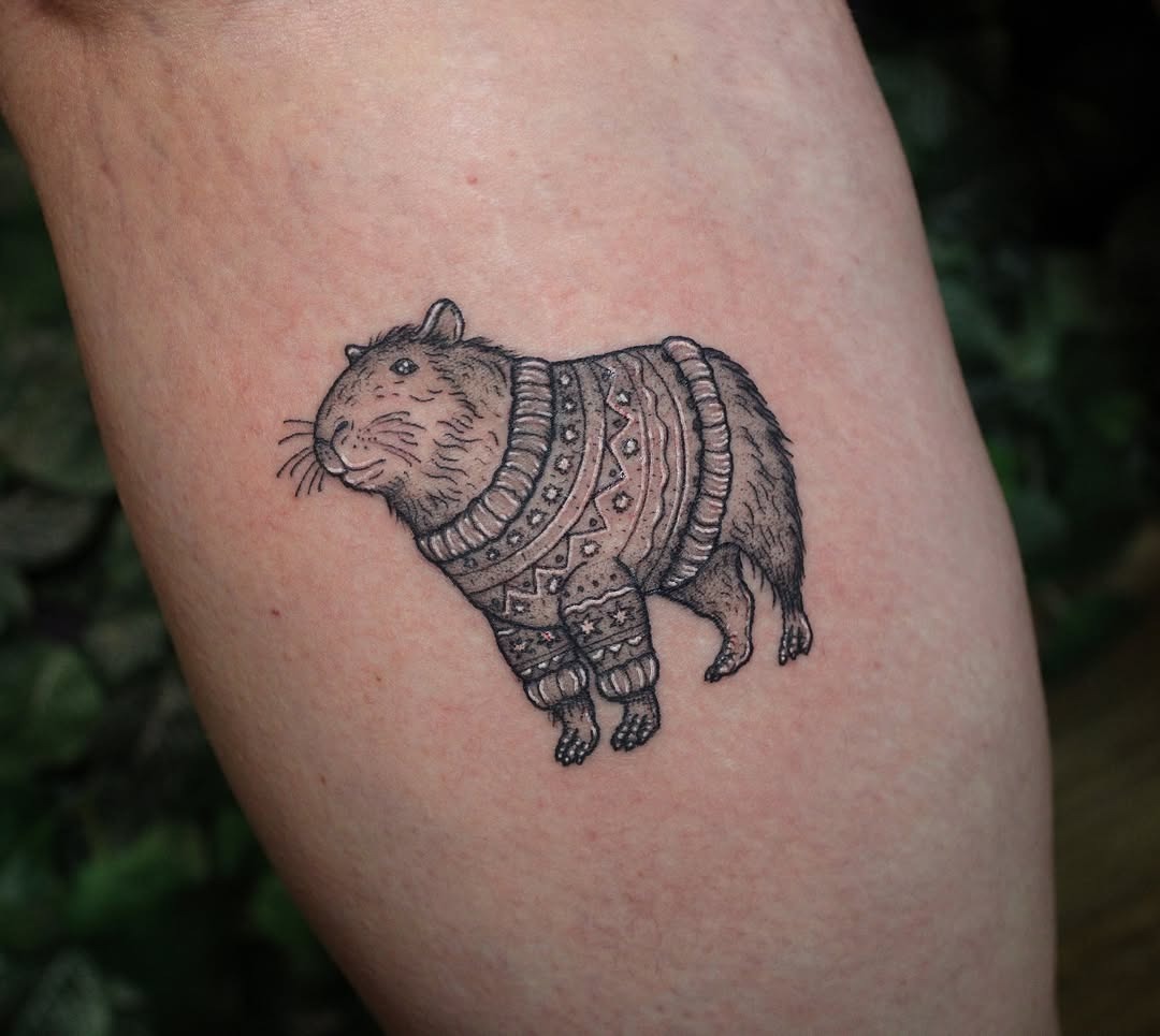 Charming capybara in a cozy sweater tattoo Tattoo Design