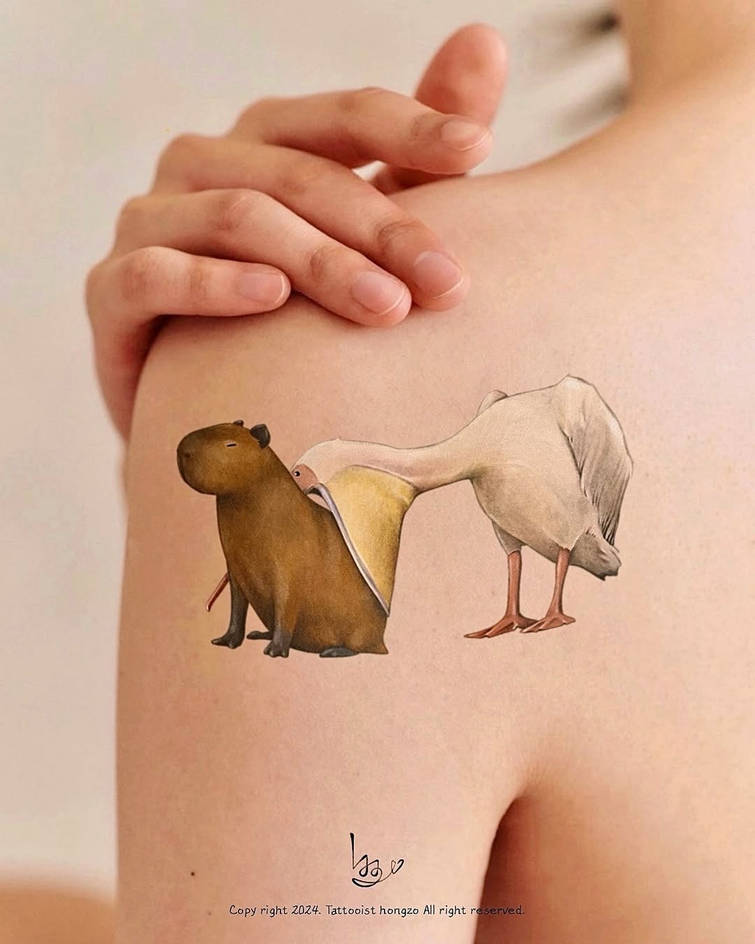 Charming capybara with bird tattoo design Tattoo Design