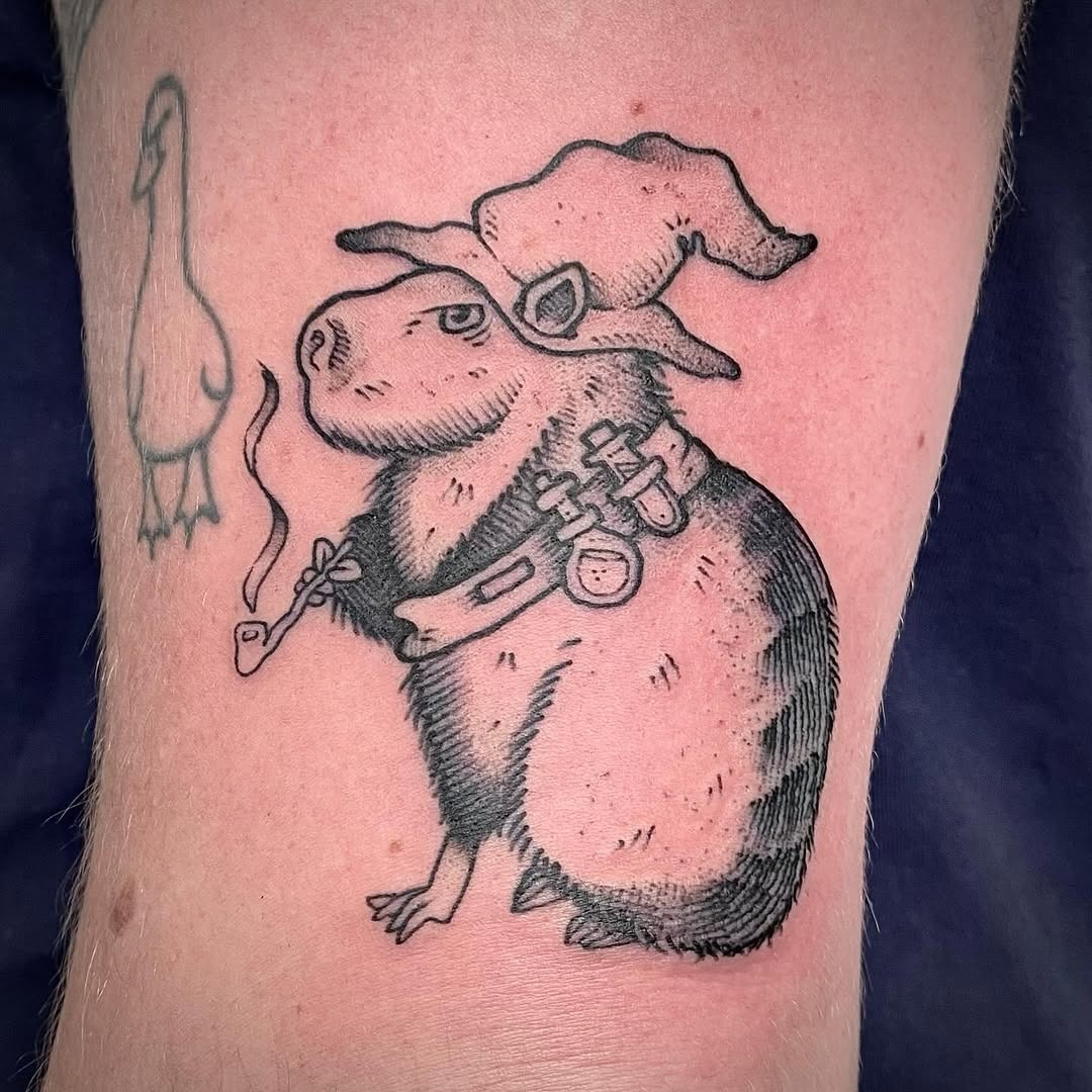 Charming capybara with wizard hat tattoo Tattoo Design