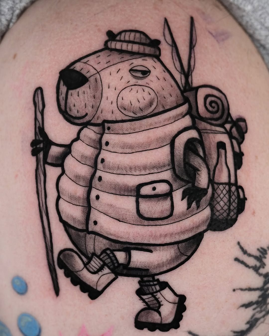 Quirky capybara hiking tattoo design Tattoo Design
