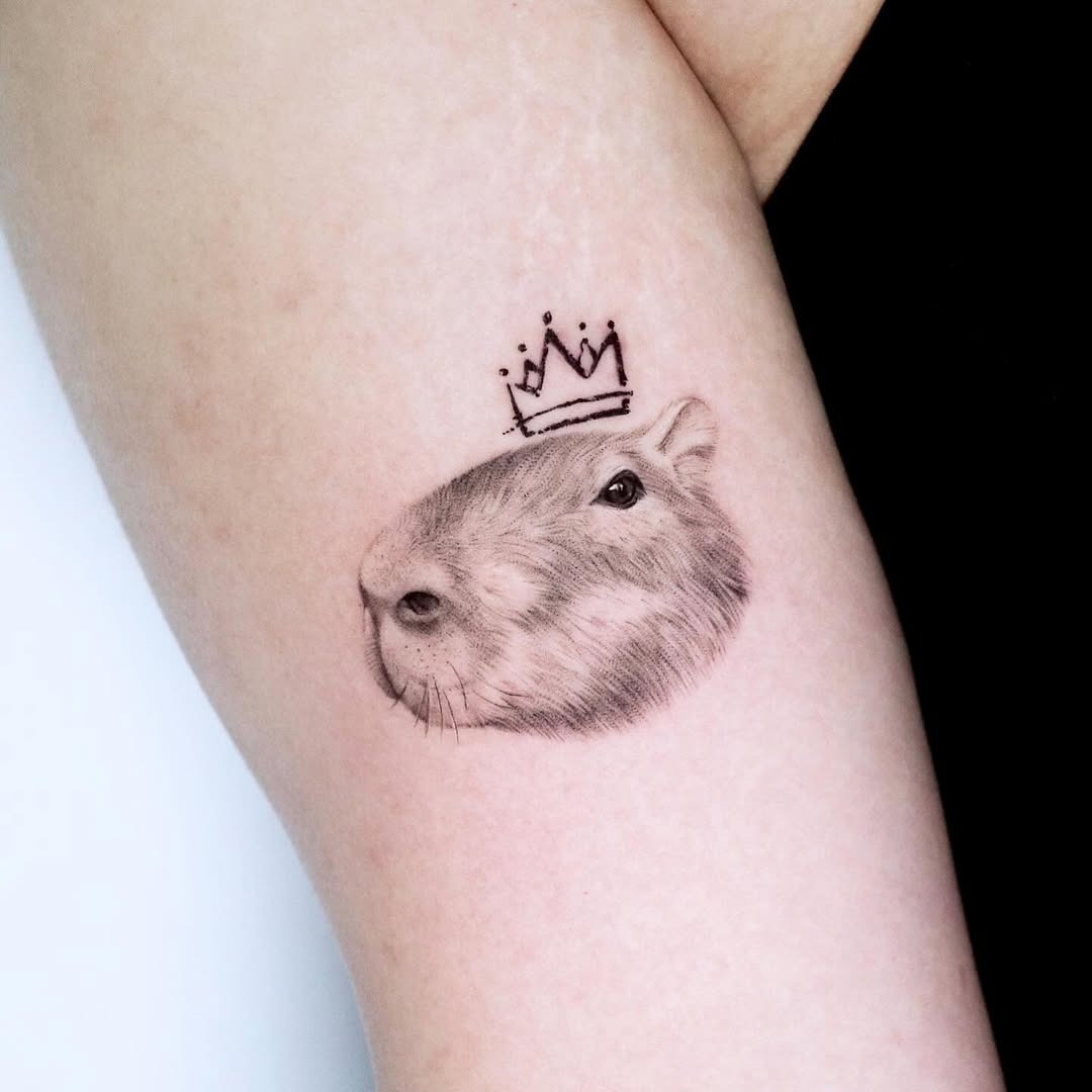 Regal capybara tattoo with crown accent Tattoo Design