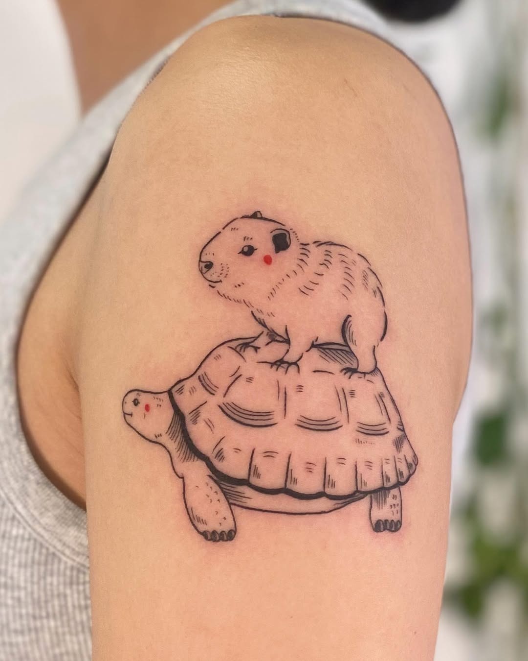 Whimsical capybara and tortoise tattoo design Tattoo Design