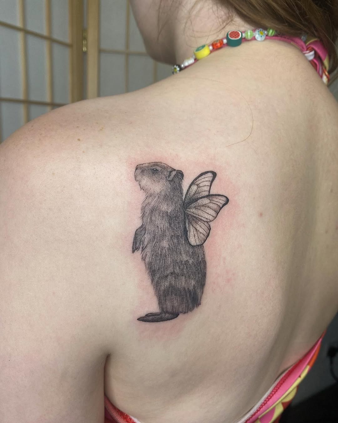 Whimsical capybara tattoo with butterfly wings Tattoo Design