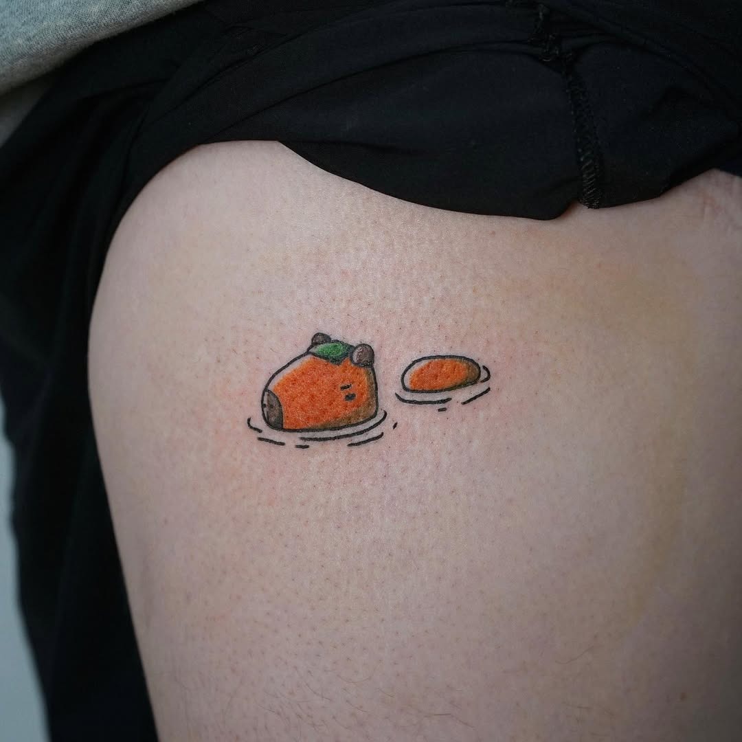 Whimsical capybara tattoo with playful elements Tattoo Design