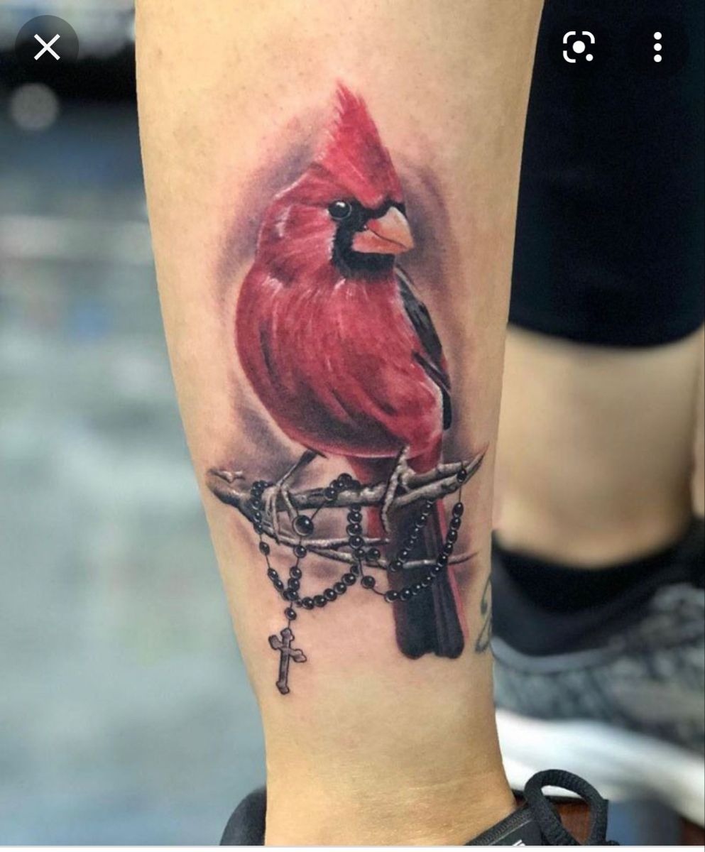 Realistic Cardinal with a Rosary Tattoo Design