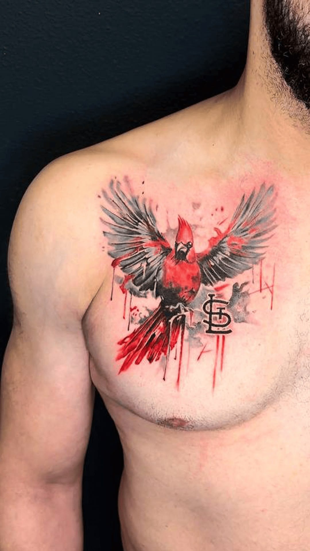 Watercolor Cardinal Chest Tattoo Tattoo Design
