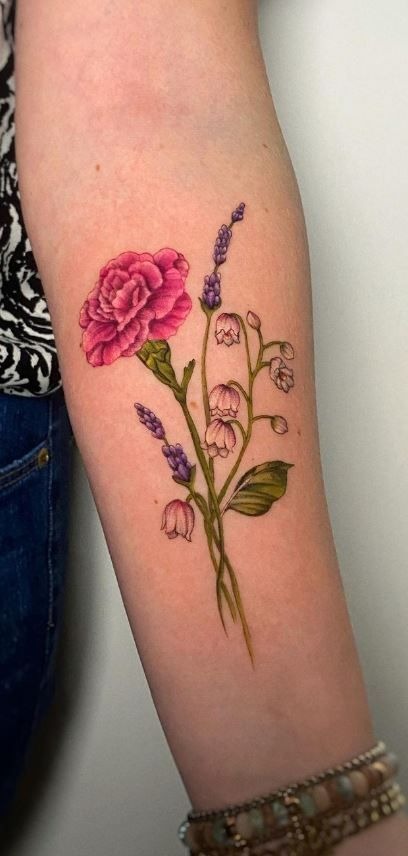 Carnation and Wildflower Bouquet Tattoo Design