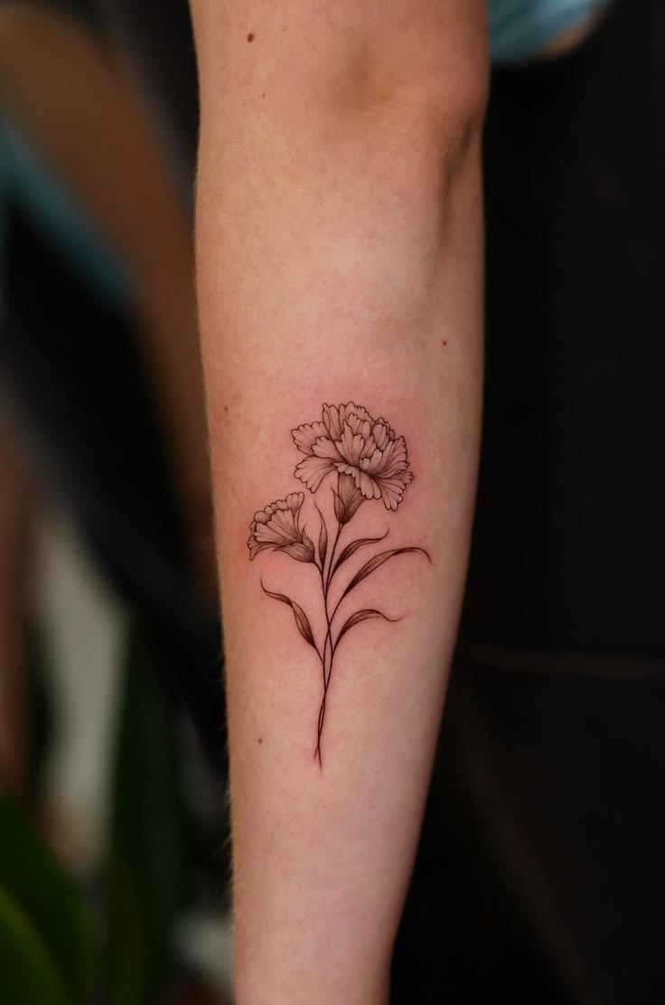 Delicate Fine-Line Carnation Pair Tattoo Design