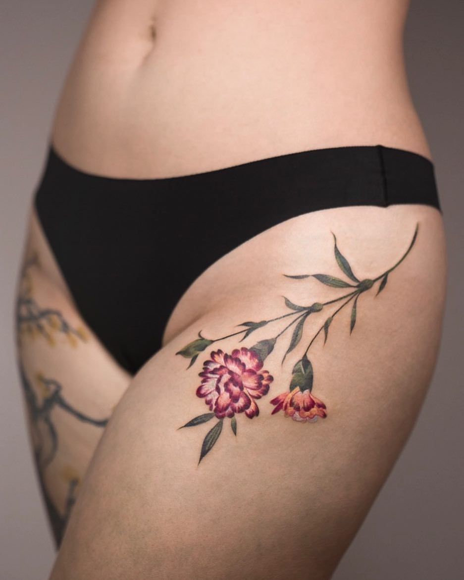 Draping Carnation Hip Tattoo Tattoo Design