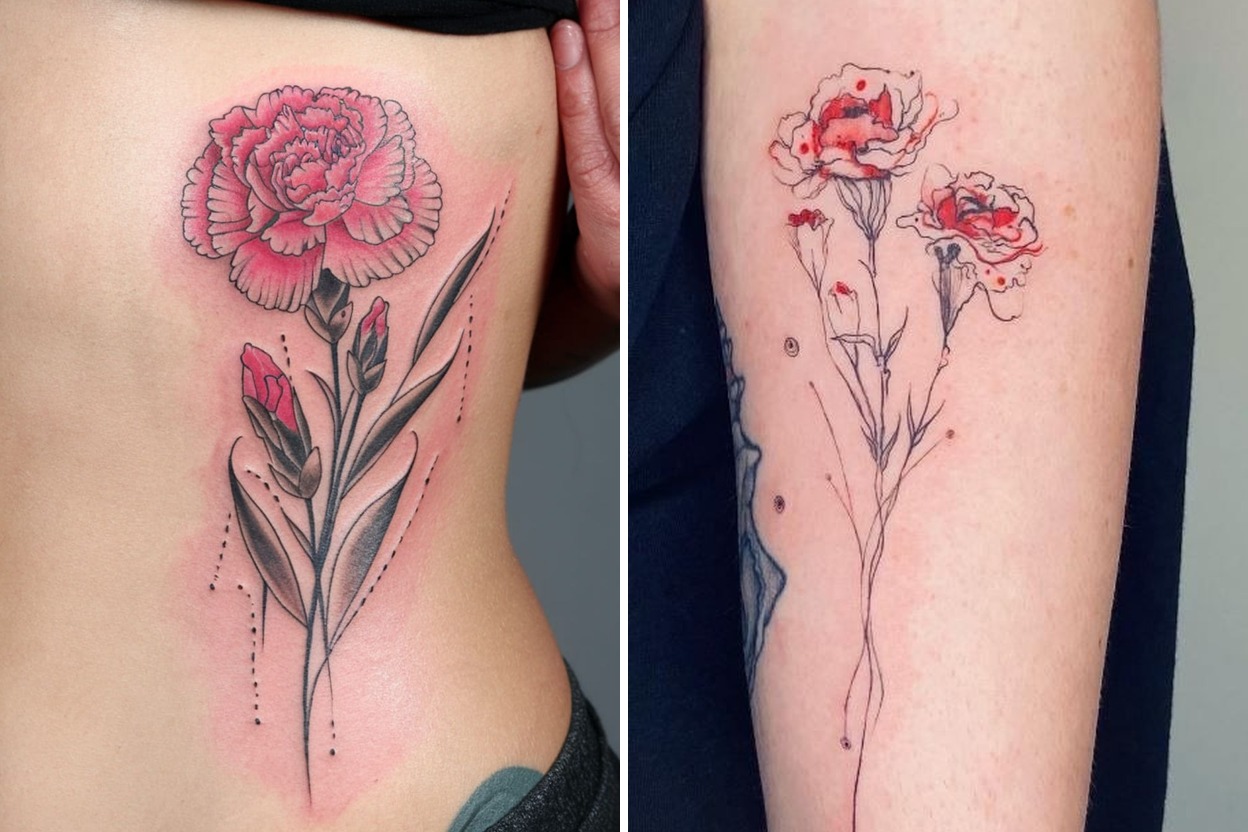 24+ Carnation Tattoo Ideas That Feel Fresh Meaningful and Beautiful Featured Lookbook Collage