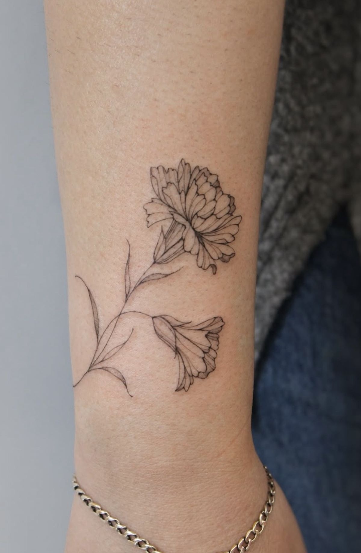 Fine-Line Carnation Duo Tattoo Design