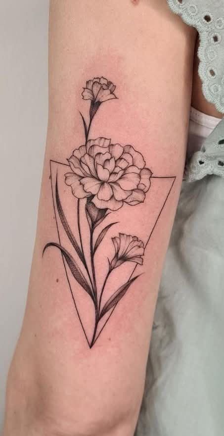 Geometric Black Carnation Trio Tattoo Design