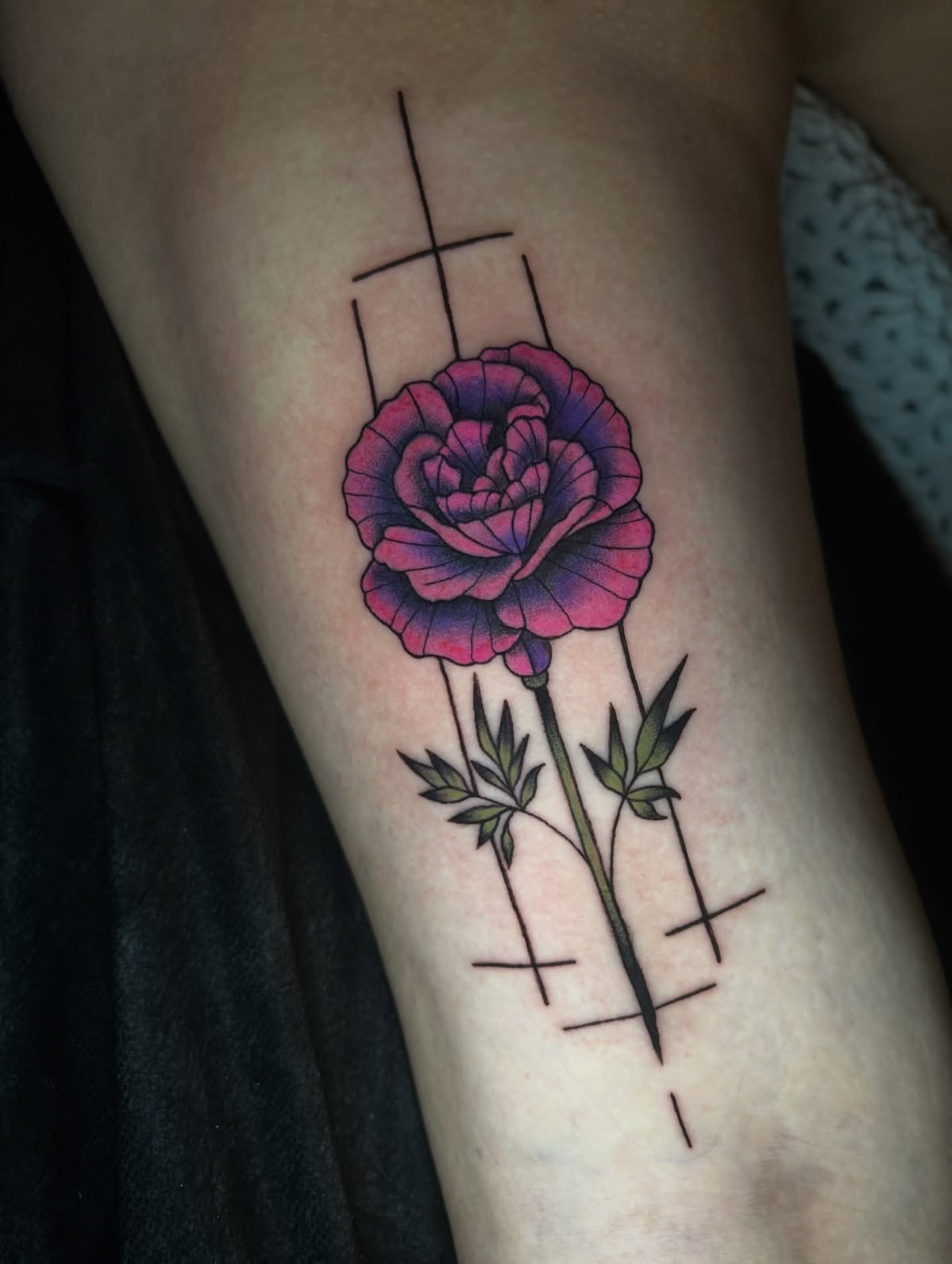 Magenta Carnation with Linear Details Tattoo Design
