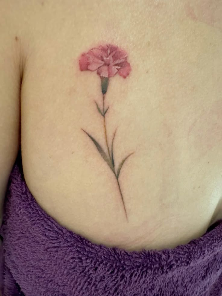 Minimal Pink Carnation Back Tattoo Tattoo Design