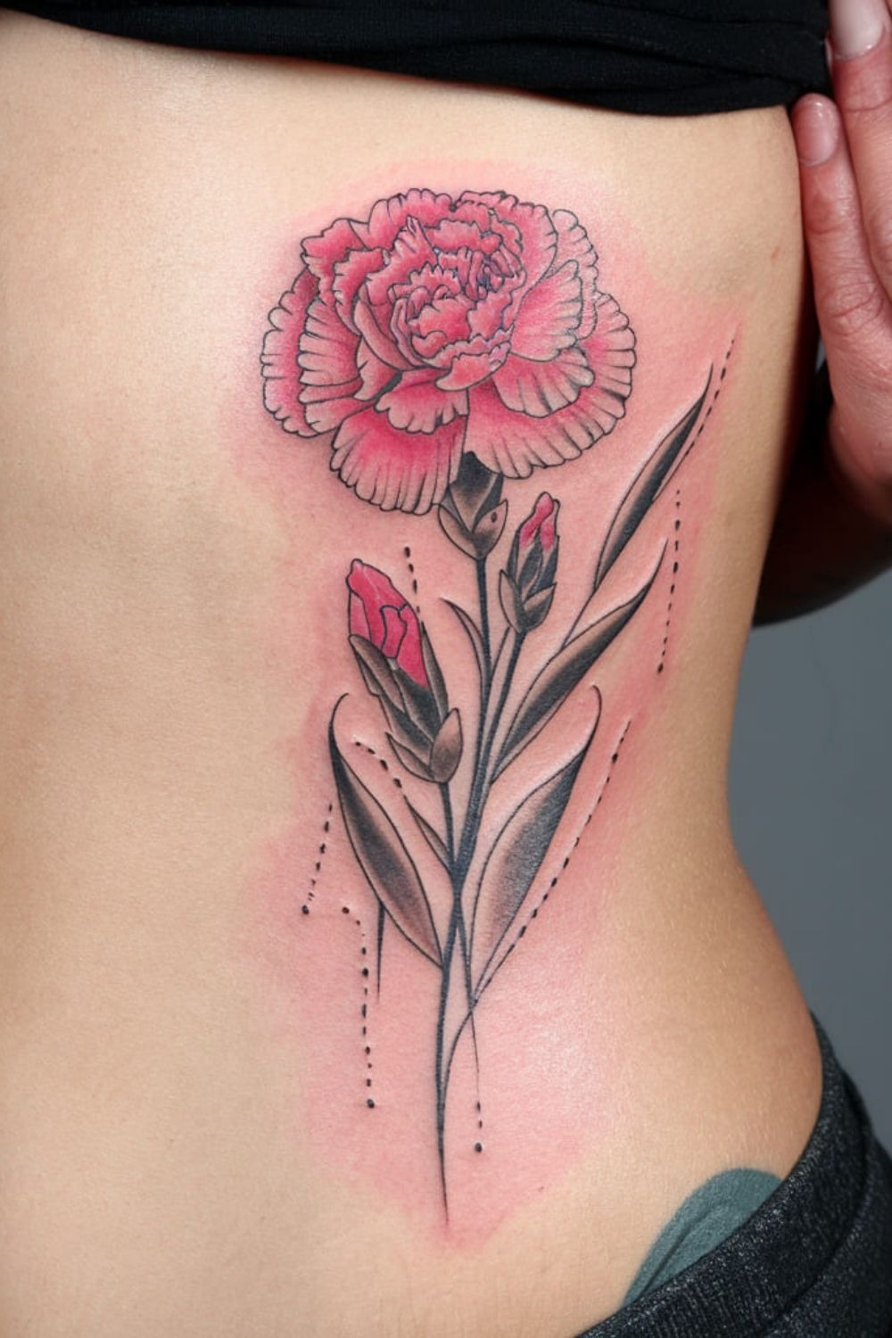 Pink Carnation Rib Tattoo Tattoo Design