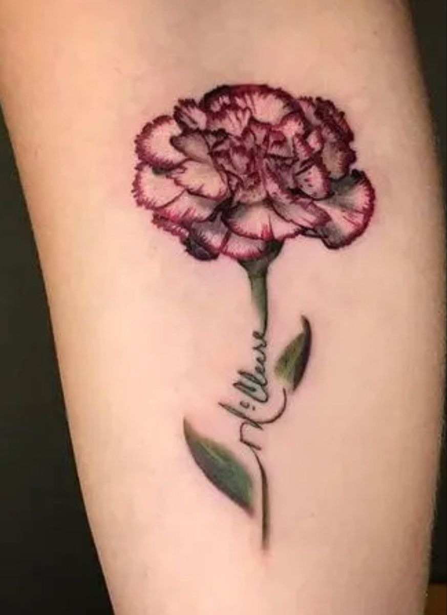 Pink Carnation with Name in the Stem Tattoo Design
