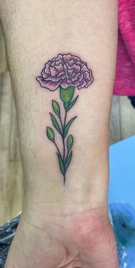 Purple Carnation with Green Stem Tattoo Design