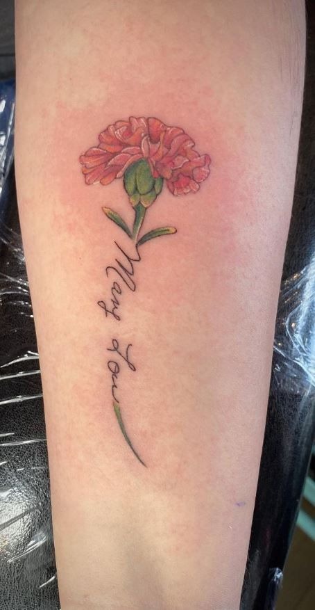 Red Carnation Love Script Tattoo Tattoo Design