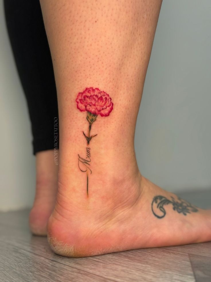 Tiny Red Carnation Memorial Tattoo Tattoo Design